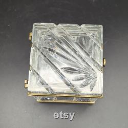 Vintage cut crystal and brass Castilian imports casket box vanity decor