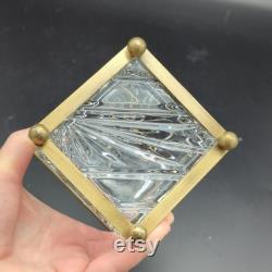 Vintage cut crystal and brass Castilian imports casket box vanity decor