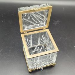 Vintage cut crystal and brass Castilian imports casket box vanity decor
