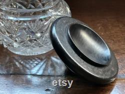 Vintage ebony lidded heavy cut glass powder jar