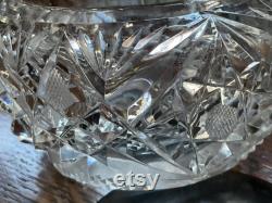 Vintage ebony lidded heavy cut glass powder jar
