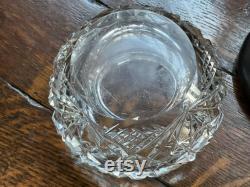 Vintage ebony lidded heavy cut glass powder jar