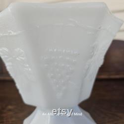 Vintage embossed grapevine candy dish, white milk glass, mid-century modern farmhouse shelf filler, accent decor, decorative pedestal bowl