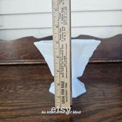 Vintage embossed grapevine candy dish, white milk glass, mid-century modern farmhouse shelf filler, accent decor, decorative pedestal bowl