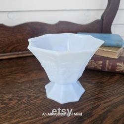 Vintage embossed grapevine candy dish, white milk glass, mid-century modern farmhouse shelf filler, accent decor, decorative pedestal bowl