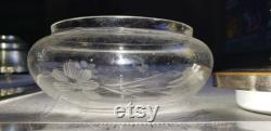 Vintage etched glass music box cherub lid powder dish excellent condition