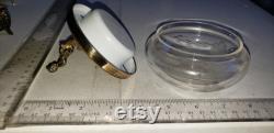 Vintage etched glass music box cherub lid powder dish excellent condition
