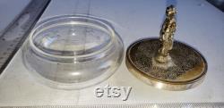 Vintage etched glass music box cherub lid powder dish excellent condition