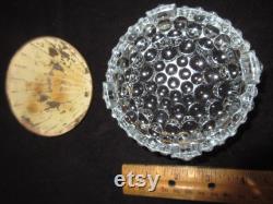 Vintage glass powder jar brass type lid detailed bubble Hobnail dish LARGE powder trinket jewelry JAR round BOX style vanity priced ea
