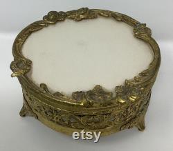 Vintage gold face powder jewelry makeup storage box ornate vanity decor