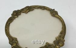 Vintage gold face powder jewelry makeup storage box ornate vanity decor