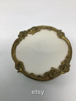 Vintage gold face powder jewelry makeup storage box ornate vanity decor