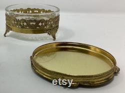 Vintage gold face powder jewelry makeup storage box ornate vanity decor
