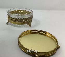 Vintage gold face powder jewelry makeup storage box ornate vanity decor