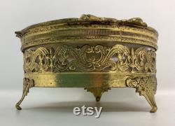 Vintage gold face powder jewelry makeup storage box ornate vanity decor