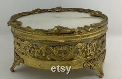 Vintage gold face powder jewelry makeup storage box ornate vanity decor