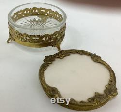 Vintage gold face powder jewelry makeup storage box ornate vanity decor