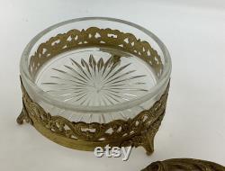 Vintage gold face powder jewelry makeup storage box ornate vanity decor