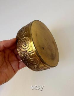 Vintage gold powder box with Victorian lady portrait