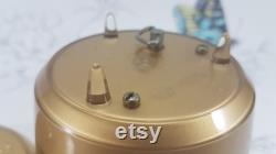 Vintage music box powder bowl with rhinestone jewelled lid, musical powder box plays 'Love Story'