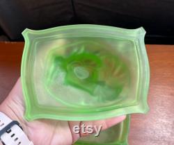 Vintage (nearly antique) Martha Washington Green Satin Glass Powder Box Jar
