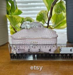 Vintage ornate Pink and Gold and Delicate white leaves Ceramic Jewelry Box, Dresser Box, Vanity Box, Powder Jar circa 1970's made in Japan.