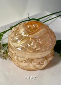 Vintage peach lustre Carnival glass Vanity Box