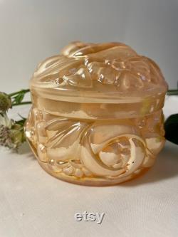 Vintage peach lustre Carnival glass Vanity Box