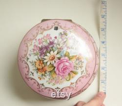 Vintage powder box AS IS shabby chic, Pink roses, Cottage flowers, Pink and gilded hinged trinket box