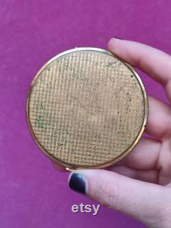 Vintage powder box Retro fashion makeup box Round metallic box Flower pattern powder box Vtg Compact Antique luxury powder box Ladies gift