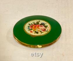 Vintage powder holder, green background, floral decoration