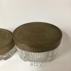 Vintage powder jar, powder tin, set, Art Deco powder jar, glass jar, make up, crystal jar, trinket box, powder box, collectibles,