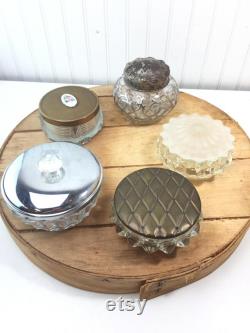 Vintage powder jar, powder tin, set, Victorian powder jar,make up,crystal jar,powder box,collectibles, vanity ,powder container,