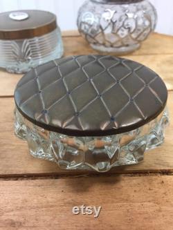 Vintage powder jar, powder tin, set, Victorian powder jar,make up,crystal jar,powder box,collectibles, vanity ,powder container,