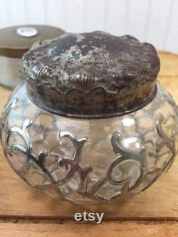 Vintage powder jar, powder tin, set, Victorian powder jar,make up,crystal jar,powder box,collectibles, vanity ,powder container,