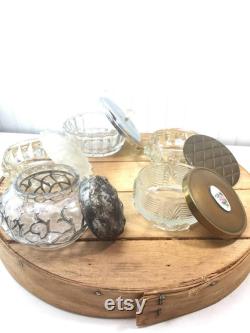 Vintage powder jar, powder tin, set, Victorian powder jar,make up,crystal jar,powder box,collectibles, vanity ,powder container,