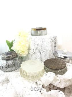 Vintage powder jar, powder tin, set, Victorian powder jar,make up,crystal jar,powder box,collectibles, vanity ,powder container,