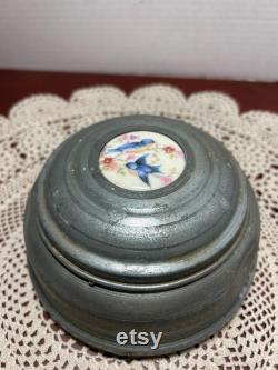 Vintage powder trinket music box, with 2 Blue Birds pictured