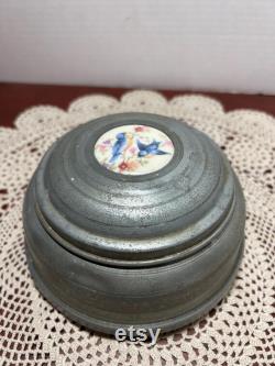 Vintage powder trinket music box, with 2 Blue Birds pictured