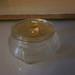 Vintage ribbed glass powder jar clear glass base marigold lid powder jar dresser box vanity storage vintagee