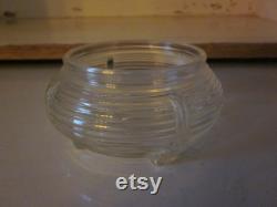 Vintage ribbed glass powder jar clear glass base marigold lid powder jar dresser box vanity storage vintagee