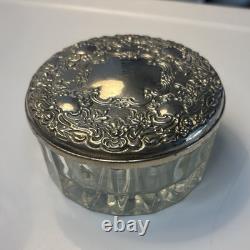 Vintage silver-plated and crystal glass powder/ trinket pot with mirror