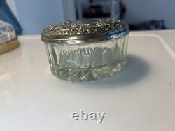Vintage silver-plated and crystal glass powder/ trinket pot with mirror