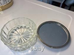 Vintage silver-plated and crystal glass powder/ trinket pot with mirror