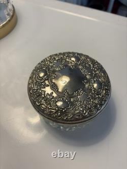 Vintage silver-plated and crystal glass powder/ trinket pot with mirror