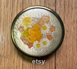 Vintage swirled ribbed dresser vanity jar with embossed floral-shell motif brass lid