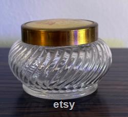 Vintage swirled ribbed dresser vanity jar with embossed floral-shell motif brass lid