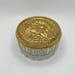 Vintage vanity glass cosmetic powder box- Brass mirrored golden floral lid lidded trinket dish with Victorian style rose
