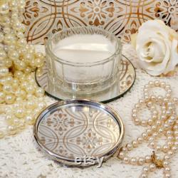 Vintage vanity powder jar with Silver-plated lid with mirrored bottom
