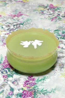 Vinyage Avon Collectable 1964 Rapture Powder Box with Original Puff Lime Ocean Green Vintage Vanity Collection